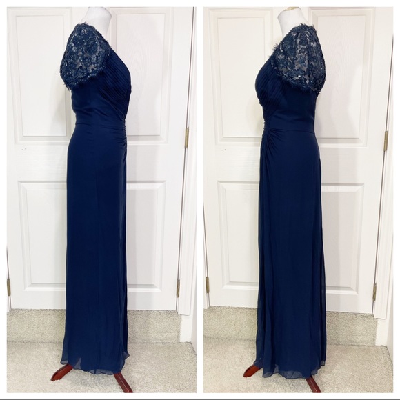 NWT! Tadashi Collection navy silk gown - Picture 4 of 7